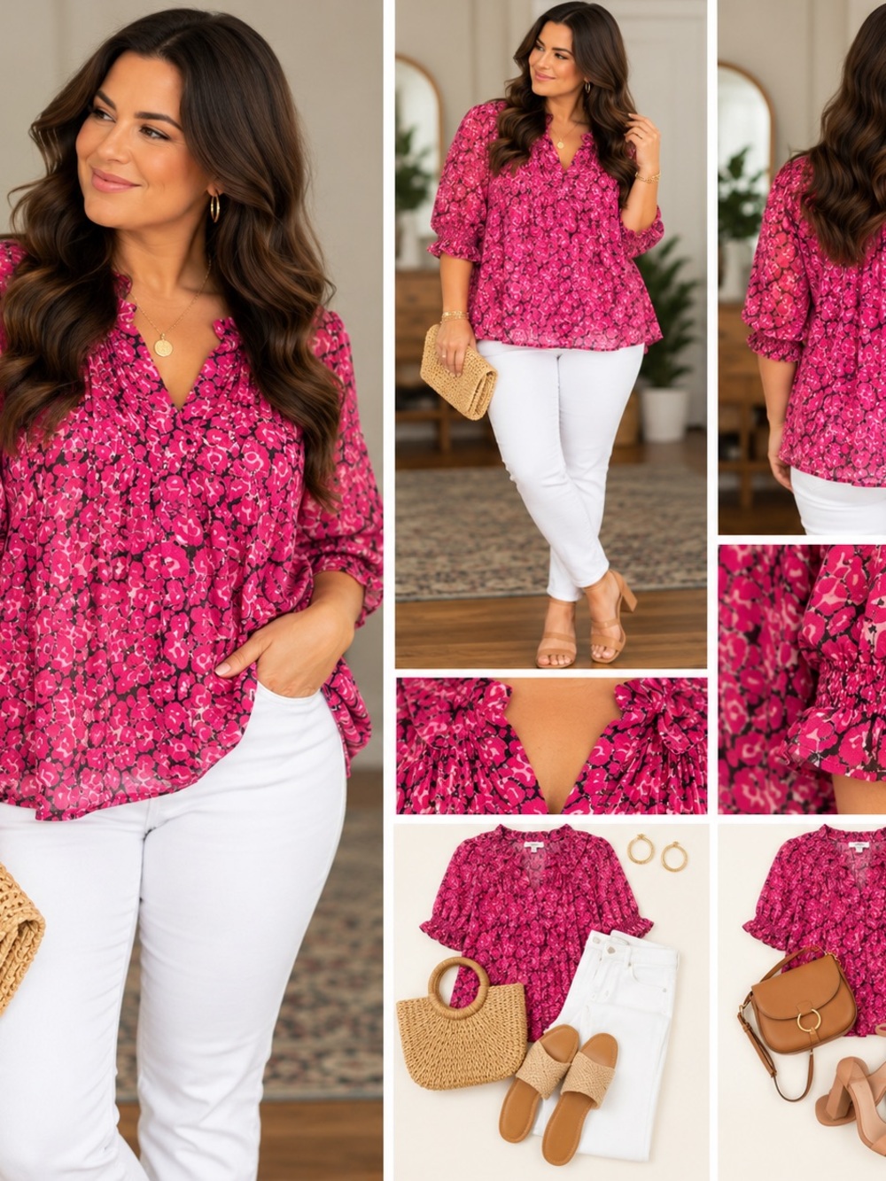 NWT Avara Kamila Pink Floral Ruffle Blouse Top XL